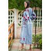 Boho Style Ukrainian Embroidered Maxi Dress "Roses" Gray with Red Embroidery